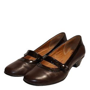 Sofft Womens Saffron Brown Leather Mary Jane Style Comfy Low Heel Wedge Size 9